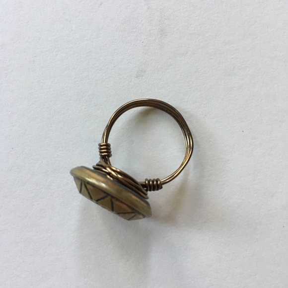 Handmade Bronze Boho Button Ring - Picture 3 of 4